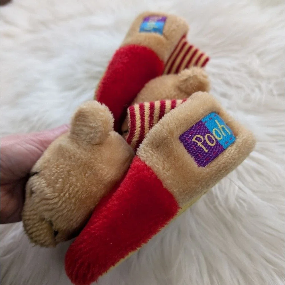 Vintage 1990s Y2K Disney Pooh Red Tan Pooh Bear Slippers Kids 5-6 S Small